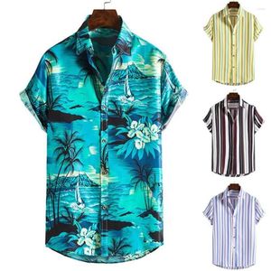 Chemises décontractées pour hommes personnalité grande taille imprimée à manches courtes chemise à fleurs mince robe d'été