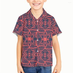 Casual shirts voor heren persoonlijkheidsdruk shirt Polynesisch tribal Samoan traditionele bloemenkinderen korte mouw knop down boys v-neck