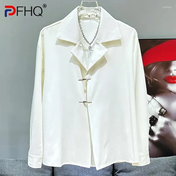 Chemises décontractées pour hommes pfhq de conception de style chinois Tops tendance haute qualité confortable décoration métallique cool