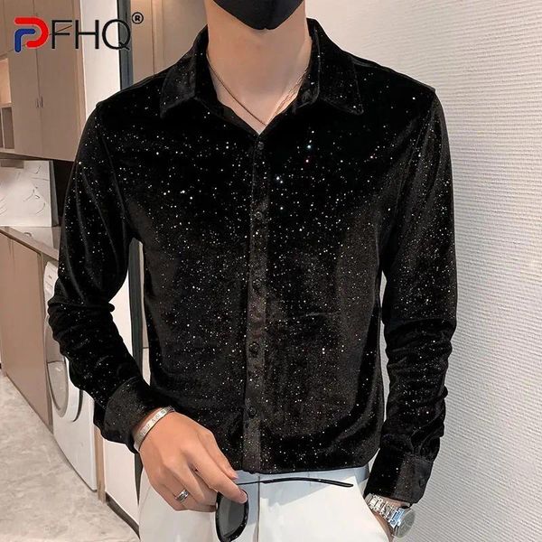 Camisas casuales para hombres PFHQ Full Sky Star Lentejuelas Moda Guapo Delicadeza Alta Calidad Personalidad Slim Versátil Tops Primavera 21Z3854