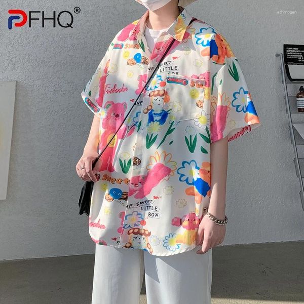 Chemises décontractées pour hommes PFHQ Ice Silk Anime Manches courtes Délicatesse Original Art Cool Beau Lettre Imprimer Tops Été 21Z3863