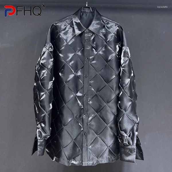 Chemises décontractées pour hommes PFHQ Silhouette Diamond Square Automne Design lumineux à manches longues à manches longues à la mode Light Luxury Darkwear Cool Tops 21Z1522