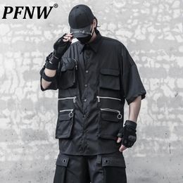Chemises décontractées pour hommes PFNW Summer Original Niche Trend Darkwarwear Industrial Industrial Multi Pocket Design Loose Short Sleeve Tops 12Z1999