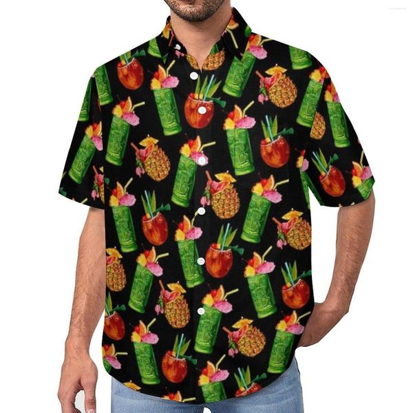 Chemises décontractées pour hommes ananas chemise ample homme vacances Tiki Cocktail motif été personnalisé à manches courtes Vintage surdimensionné Blouses