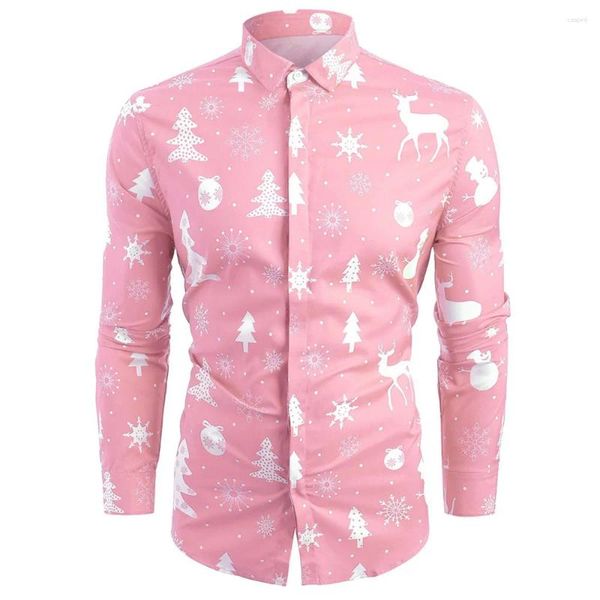 Chemises décontractées pour hommes Rose Bleu Bonhomme de neige Arbre de Noël Imprimer Cardigan Chemise de haute qualité Revers Tissu doux Top Cadeau