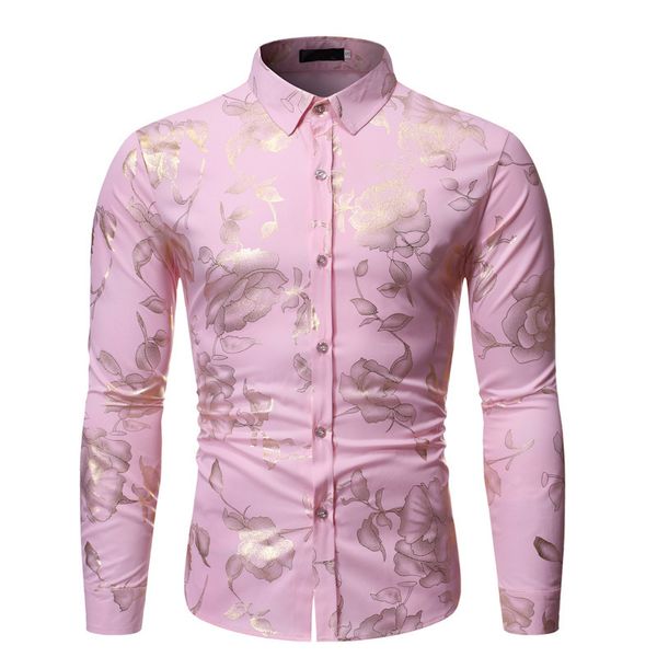 Camisas casuales para hombres Camisa floral bronceadora rosa para hombres Camisa Masculina Moda Slim Fit Manga larga Camisas de vestir para hombres Camisa informal de negocios para hombres 230504