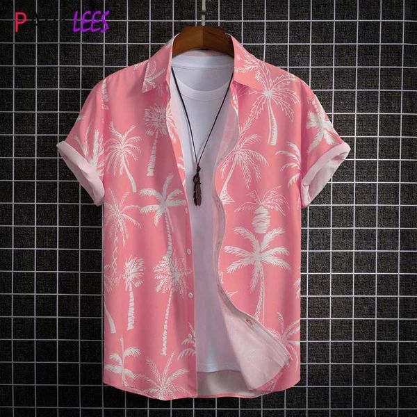 Chemises décontractées pour hommes Rose Coconut Imprimé Mens Hawaiian Chemise courte à manches courtes rapides Tropical Tropical Aloha Party Casual Party Vacation Beach Wear Shirt 240424