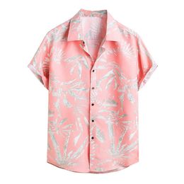 Camicie casual da uomo Camicia estiva da uomo a maniche corte a maniche corte con motivo albero di cocco rosa Camicia allentata per il tempo libero da spiaggia hawaiana Z0224