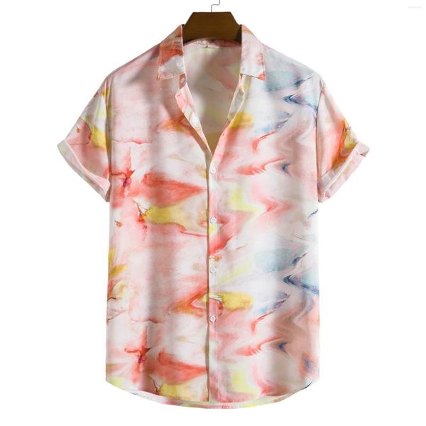 Camisas informales para hombre, camisa hawaiana con estampado rosa para hombre, verano 2023, ajustada, manga corta, fiesta en la playa, ropa de vacaciones, Chemise XXL