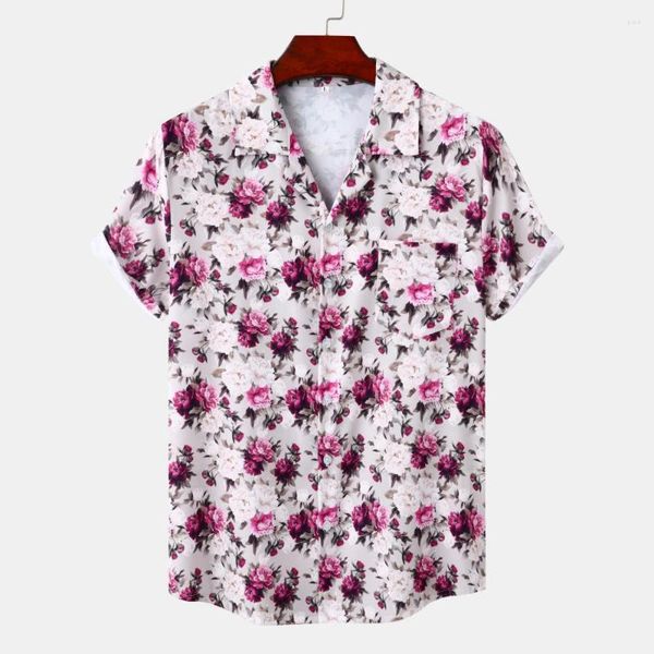 Camisas informales para hombre, camisa hawaiana con estampado Floral rosa para hombre, verano 2023, manga corta, playa, Aloha, vacaciones, fiesta, hombre