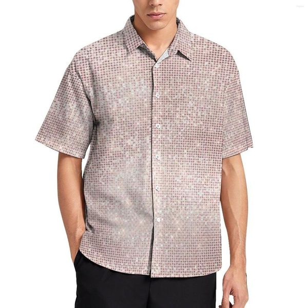 Chemises décontractées pour hommes Rose Rose imprimé métallisé chemise de plage paillettes argent brosse scintillant Hawaii hommes Y2K Blouses haut graphique à manches courtes