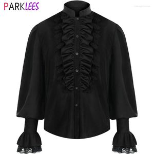 Camisas informales para hombre, camisa con volantes Medieval de pirata, Steampunk, Vintage, gótico, vampiro, renacimiento, victoriano, disfraz de Halloween, 3xXL