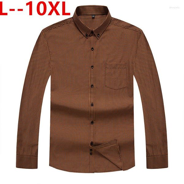 Chemises décontractées pour hommes Plaid 10XL 8XL 6XL Chemise boutonnée Oxford à carreaux pour hommes avec poche poitrine Smart Classic Contrast Slim Fit Long