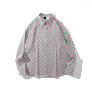Chemises décontractées pour hommes Blouses à carreaux Hommes Turn Down Collier à manches longues Boutons Chemise Harajuku Oversize Femmes Tops et Blouse Dames