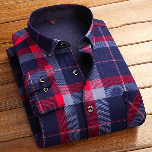 Camisas casuales para hombres Camisa de franela a cuadros Camisa para hombre Botón transpirable Abajo Cómodo Algodón Acolchado Fleece Forrado Chaqueta Marca