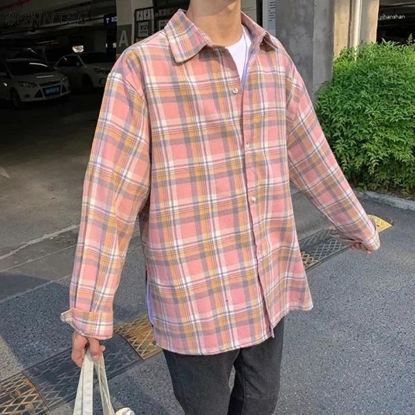 Chemises décontractées pour hommes Plaid Hommes Est Étudiants Beau Manteaux À Manches Longues Tops Tout-Match Style Coréen Blusas Baggy Doux Ulzzang Ins