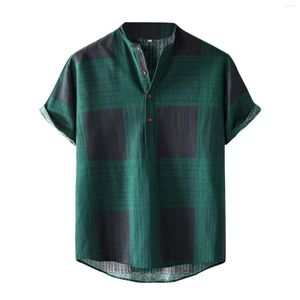 Casual overhemden voor heren Plaid Prin S Stripe Stand Button Short CasualMen's Fashion Sleeve Shirt Men Design Tee Cool For