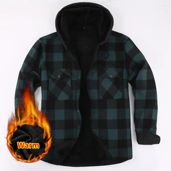 Chemises décontractées pour hommes Chemise à carreaux Veste élégante Cardigan imprimé Manteau chaud à capuche à simple boutonnage pour automne hiver mode hommes