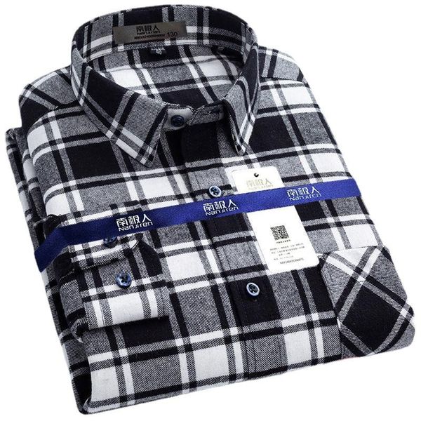 Chemises décontractées pour hommes Chemise à carreaux Hommes Coton Camicia Bouton à manches longues pour hommes Pyjama social brossé Vêtements de grande taille pour hommes