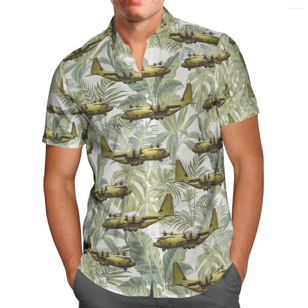 Camisas casuales para hombres estampado en avión manga corta para hombres botón de cárdigán suelto talla grande estilo hawaiano verano 2023 camisa ventilada w55