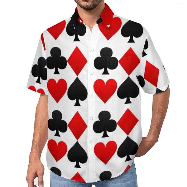 Camisas casuales para hombres Jugando a las cartas de póquer Camisa de playa Corazones Diamantes Clubes Espadas Hombre hawaiano Blusas estéticas Tops de manga corta con estampado