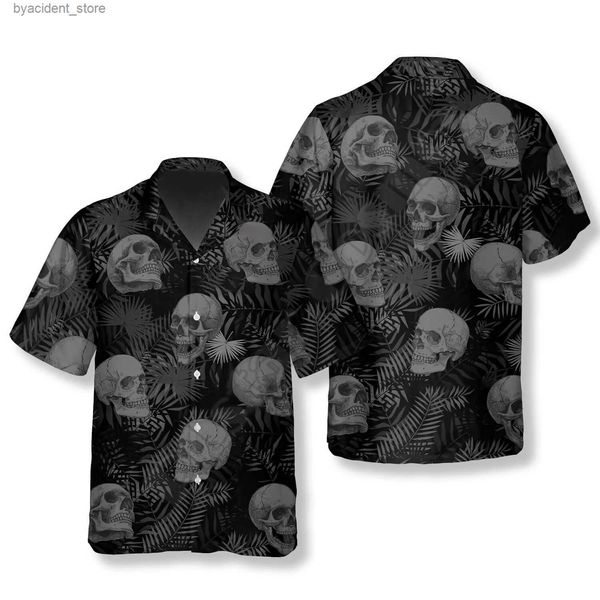 Camisas casuales para hombres PLstar Cosmos Gothic Skull Grass Skull Camisa hawaiana Nueva moda Camisa con estampado 3D Summer Beach Manga corta Casual L240320