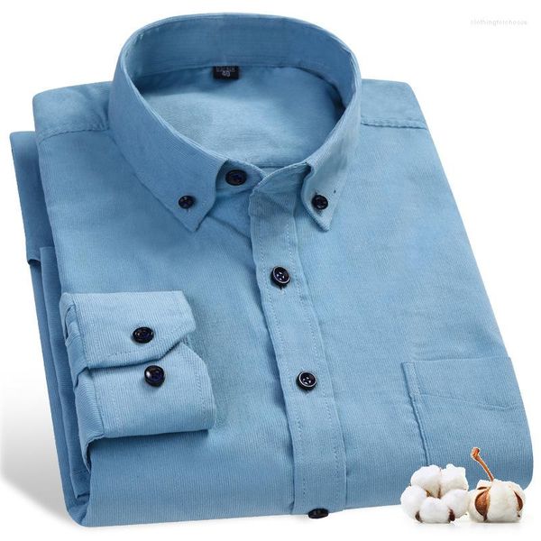 Camisas informales para hombre de talla grande 2023 Otoño/Invierno de calidad cálida de pana de algodón de manga larga con cuello de botones para hombres cómodos