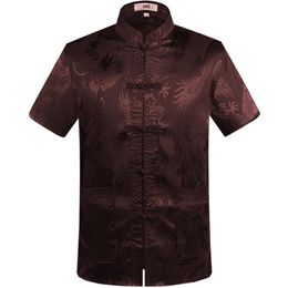 Mannen Casual Shirts Plus Size 4XL Chinese Traditionele Grote Draak Satijn Mandarijn Kraag Shirt Tops Zijdeachtige Tang Pak Kleding bl308A