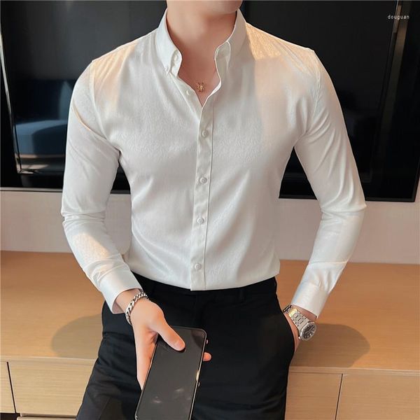 Camisas informales para hombre de talla grande 4XL-M 3D Jacquard camisa de esmoquin de manga larga para hombre ropa 2023 ropa Formal de negocios Slim Fit Chemise Homme