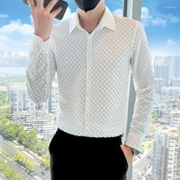 Camisas informales para hombre de talla grande 4XL-M moda de primavera en relieve de manga larga para hombre ropa 2023 Slim Fit Prom esmoquin Chemise Homme