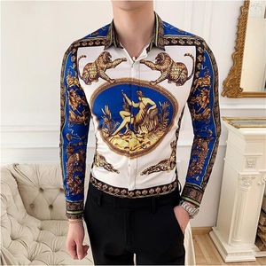 Casual shirts voor heren plus maat 5xl 6xl Men shirt gouden luipaard formele prom jurk 2022 slanke lange mouw slanke mode bloemen tops heren