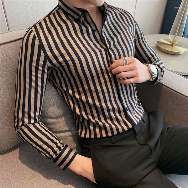 Chemises décontractées pour hommes grande taille 5XL-M à manches longues rayé pour hommes vêtements 2023 Simple Slim Fit luxe affaires Chemise Homme vêtements de cérémonie