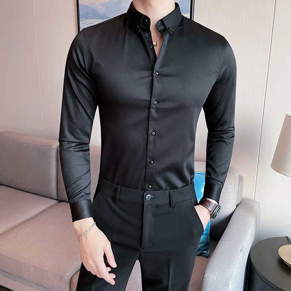 Camisas casuales para hombres Tallas grandes 5XLM Estilo británico Camisa de manga larga sólida Ropa para hombres Simple Slim Fit Business Casual Chemise Homme Ropa formal Caliente Z0224