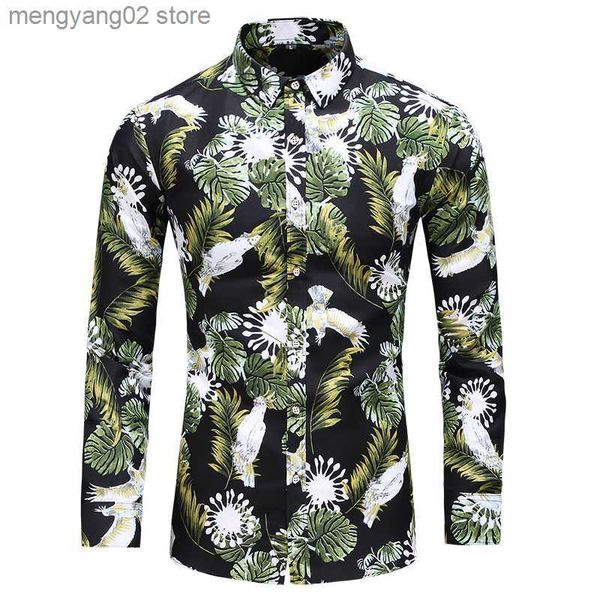 Camisas casuales para hombres Tallas grandes 6XL 7XL Camisa para hombres Otoño Nueva moda Estampado de flores Camisas de manga larga Hombres Oficina de negocios informal Hombre Playa hawaiana T230714