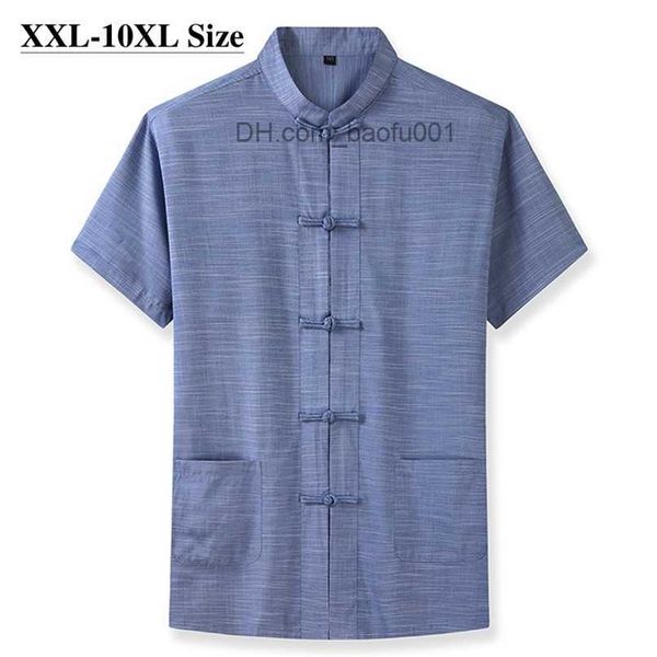 Chemises décontractées pour hommes, plus la taille 7XL 8XL 9XL 10XL Chemise à manches courtes pour hommes Style chinois Tang Costume Lâche Casual Traditionnel Kung Fu Uniforme Homme Z230705