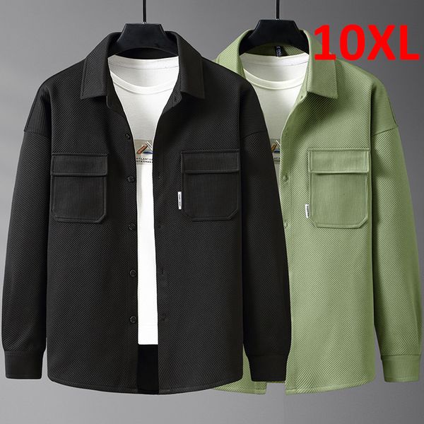 Camisas informales para hombre de talla grande 8XL 10XL, chaqueta verde para hombre, chaqueta de cuero de moda para hombre de manga larga de otoño, talla grande 8XL 10XL 230331