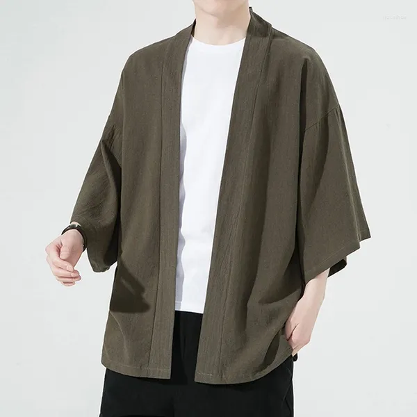 Chemises décontractées pour hommes Plus Taille M-5XL Été Printemps Coton Lin Kimono pour hommes Vintage Japonais Street Respirant Harajuku Haori Tops Yukata