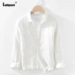 Chemises décontractées pour hommes Plus Taille Hommes Coton Lin Blouse Lepal Collier Basic Tops Solide Cardigans Ruchés Hommes Poche Chemise Vêtements 2024