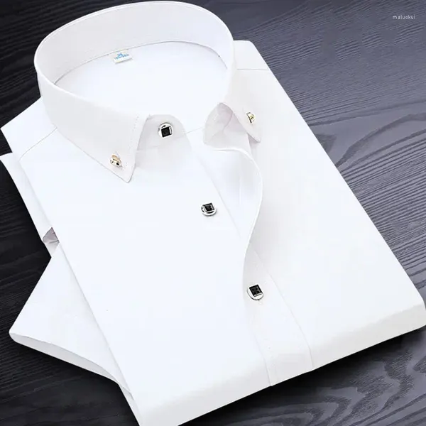 Camisas casuales para hombres Tallas grandes Vestido de hombre Manga corta Slim Fit Sólido Negocio Formal Camisa blanca Masculina M-5XL Puño francés Verano