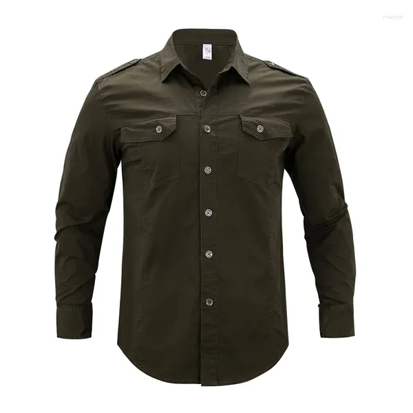 Camisas casuales para hombres Camisa de talla grande Hombres 4XL 5XL 2023 Otoño Manga larga Color sólido Algodón Fitness Ejército Verde Hombre Blusa Ropa de marca