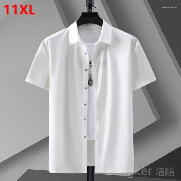 Chemises décontractées pour hommes grande taille à manches courtes chemise en soie glacée grande entreprise travail blanc homme été grands hommes 11XL 10XL 9