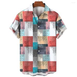 Mannen Casual Shirts Plus Size Zomer Korte Mouw Geometrische Plaids Patroon Hawaiian Beach Mannelijke Blouse Tops Voor Mannen 2023