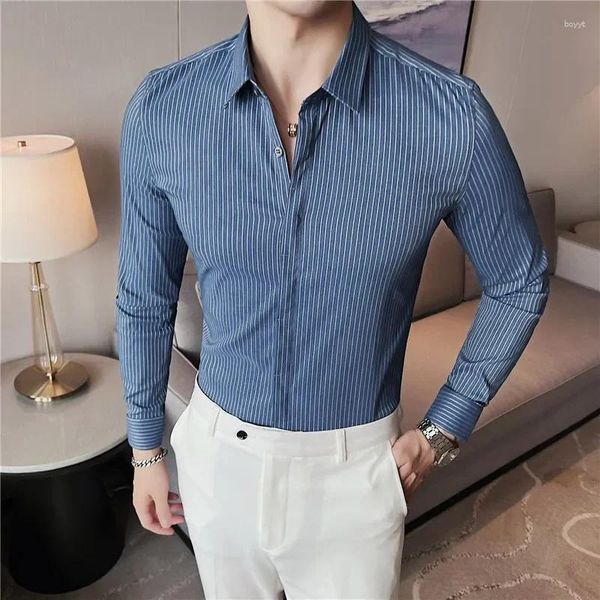 Chemises décontractées pour hommes Plus tailles S-4xl Vêtements pour hommes coréens Slim Fit Stripe à manches longues Business Formal Wear Forme Chemise Homme