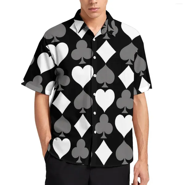 Camisas informales para hombre, cartas de póker, trajes con estampado de cartas, camisa de vacaciones, ropa de calle hawaiana, blusas estampadas para hombre 3XL 4XL