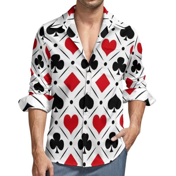 Chemises décontractées pour hommes Symboles de poker Costumes de cartes à jouer pour hommes Chemise à manches longues Tendance Blouses drôles Printemps Vêtements graphiques Plus Si329P