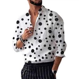 Camisas casuales de hombres Polka Dot estampados Camiseta Coloque, mangas largas de mangas largas, impresa para hombre, ropa para hombres Camisas 24416