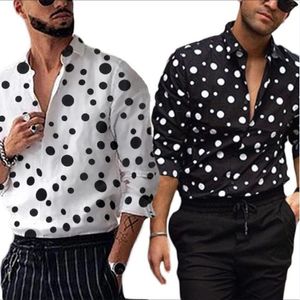 Polka Dot imprimé à manches longues col en V Slim Fit Trainning Shirt Sport Single Breasted Tops Noir Blanc Top M-3XL