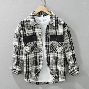 Heren Casual Shirts Polyester Geruit Voor Mannen 2024 Lente Herfst Mode Lange Mouw Jeugd Sociale Tops Y2k Elegante Slanke Mannelijke jassen