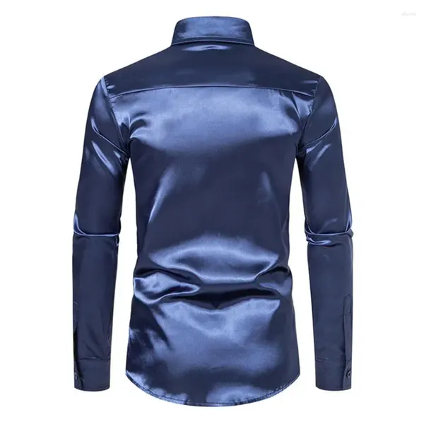 Camisas casuales para hombres Poliéster camisa de manga larga Trabajo formal de satén sedoso suave con rechazo para club