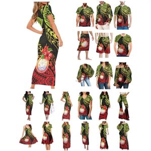 Chemises décontractées pour hommes Îles polynésiennes Tattoo Prints Vêtements Femmes Robe Correspondant Hommes Chemise Confortable Rouge Vert Amant Porter